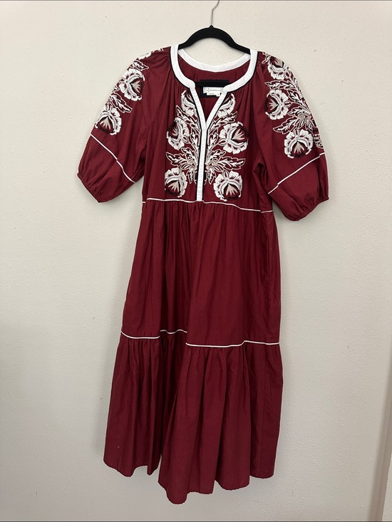 Anthropologie Dresses & Skirts - Anthropologie Embroidered Tiered Midi Dress in Deep Wine Red